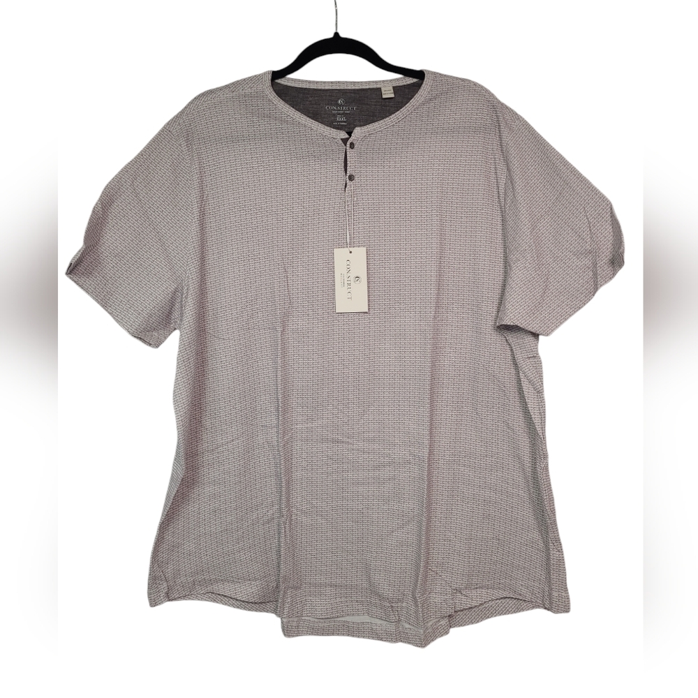 Con.Struct Men's waffle Print Knit Henley T-Shirt Slim Fit Gray Taupe XXX-Large